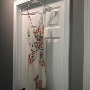 Lulus cream floral print wrap maxi dress